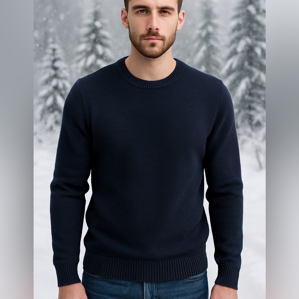 BANANA REPUBLIC Men’s Sweater Navy Blue 100% Cotton Crewneck Size Medium